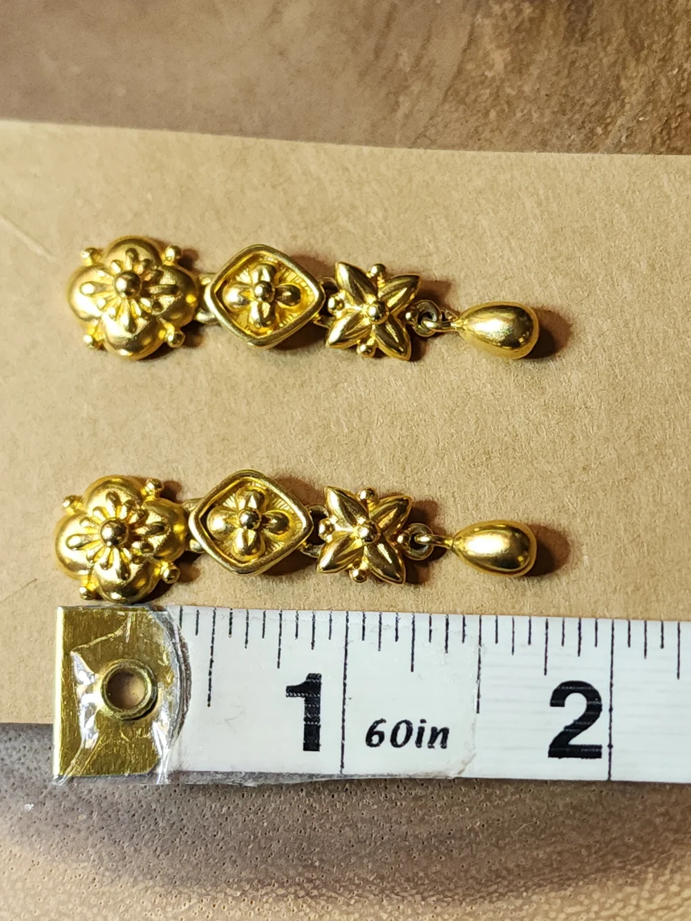 Unique Vintage Gold Floral Drop Earrings - Signed Monet
